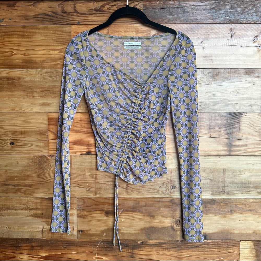 Sheer Long Sleeve Floral Top Urban Outfitters Small